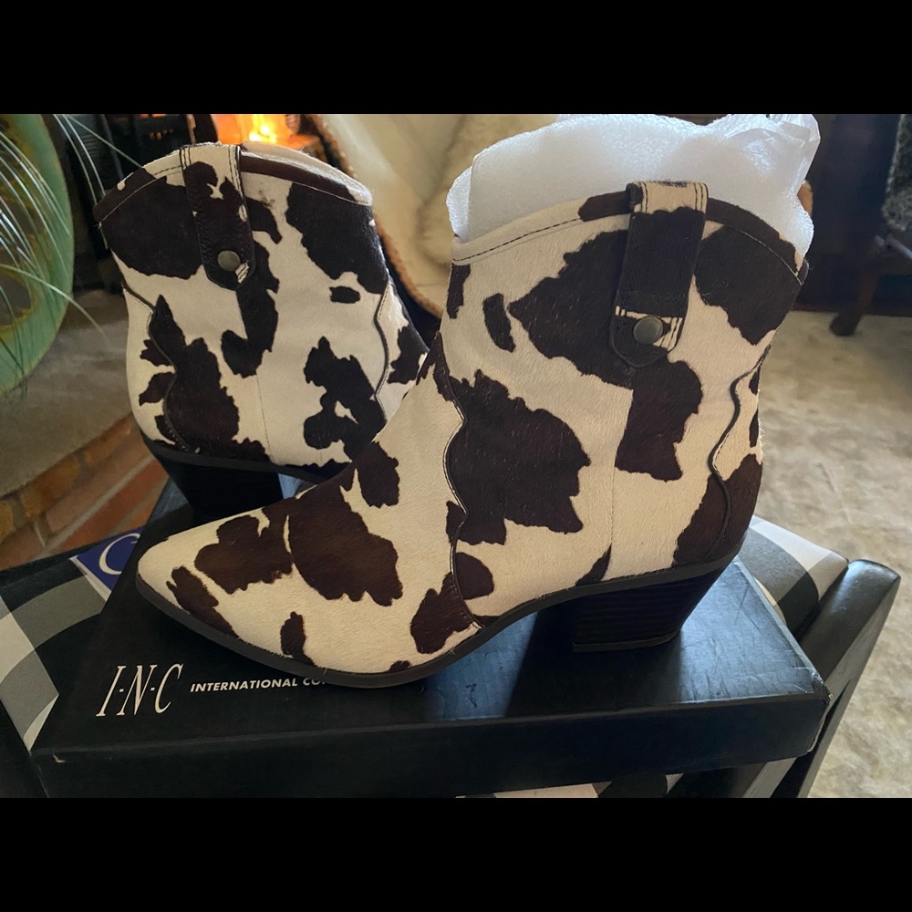 INC COWHIDE BOOTS